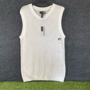 JF. Ferrar Crochet Style Knit Sleeveless Shirt Men's Size Medium Pull-Over White